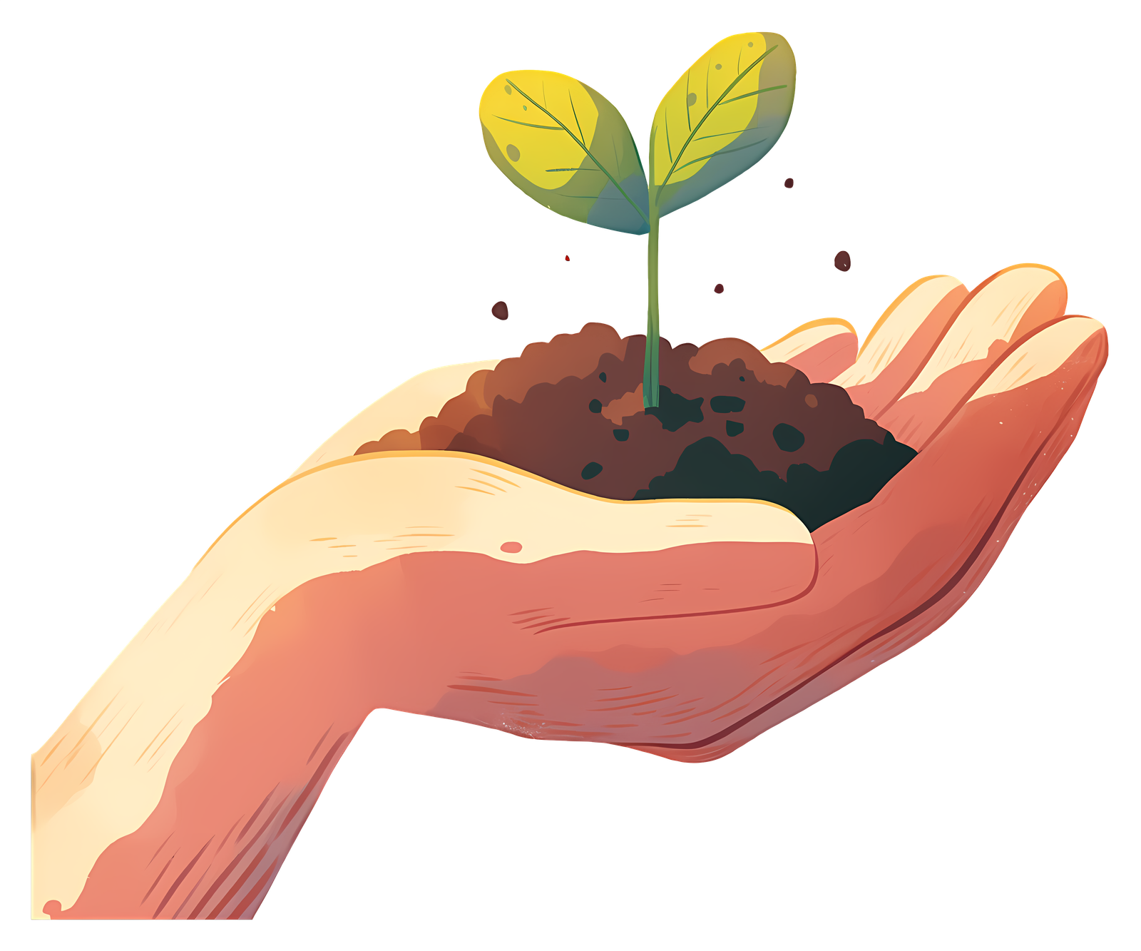 Hands holding a green sprout